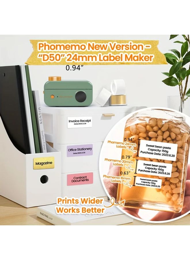 Phomemo D50 Green Label Maker Kit Portable Wireless Thermal Printer Type C Rechargeable - Image 4